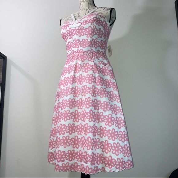 Vintage Betsey Johnson White Dress Pink Floral Bone In Bodice Fit & Flare Dress - Picture 3 of 16